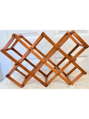 Vintage MCM Wood folding wine bottle rack